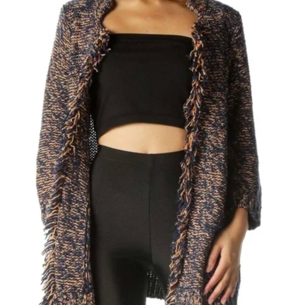 Anthropologie Sparrow Marled Peat Cardigan Linen Wool Open Front Sweater Small